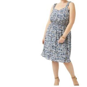 Meri Skye Womens Marianne Floral Shirred Waist Dress Plus 1X New